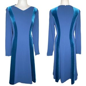 ✨NWT Rickie Freeman Teri Jon Teal Velvet Detail Fit and Flare Midi Dress Size 4